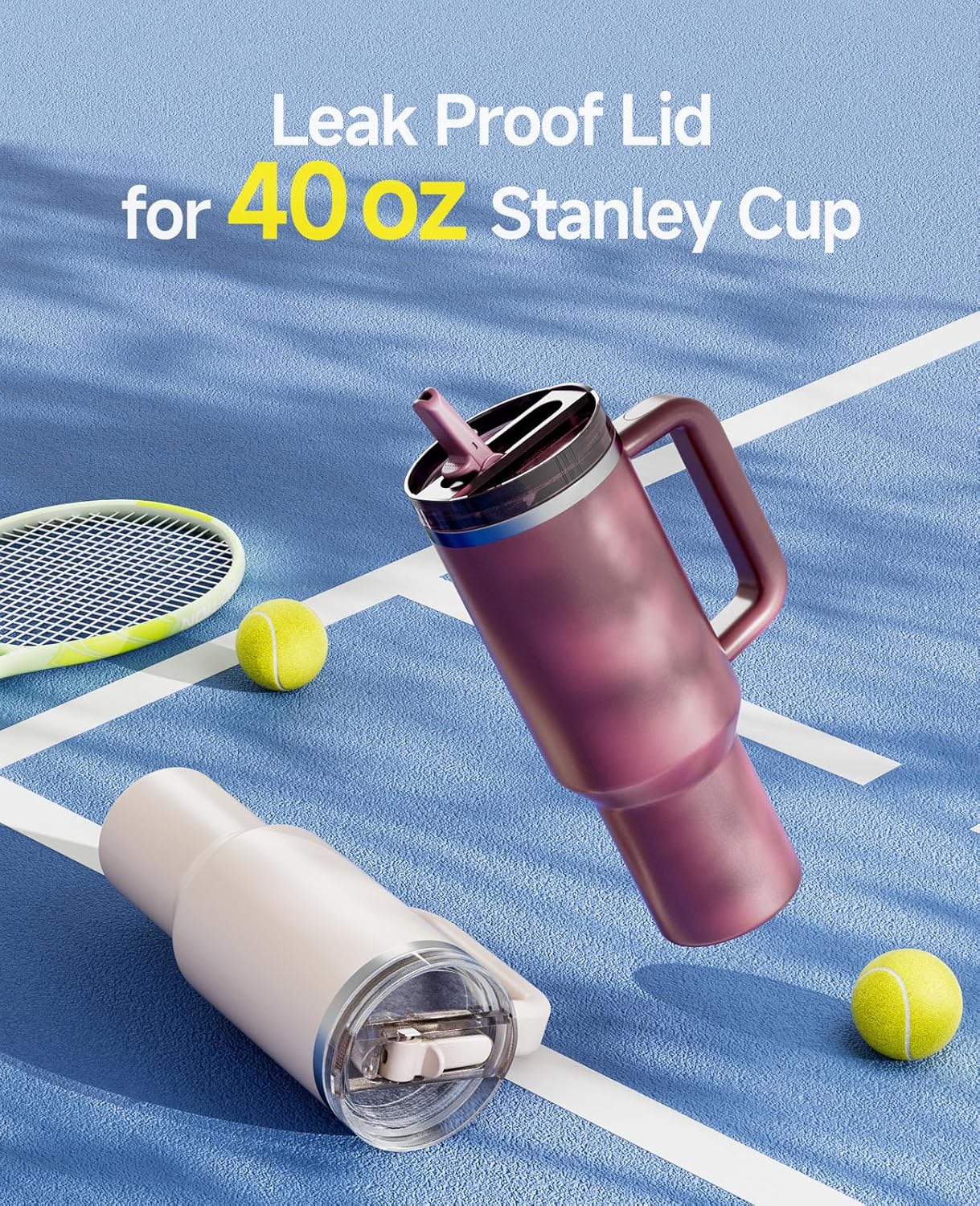 2 Pack Tumbler Flip Straw Lid Replacement Fit for Stanley 40 OZ Quencher, Leak Proof Lid with Straw for Stanley, No Spill Reusable Tumbler Lid Compatible with Stanley Cup Accessories