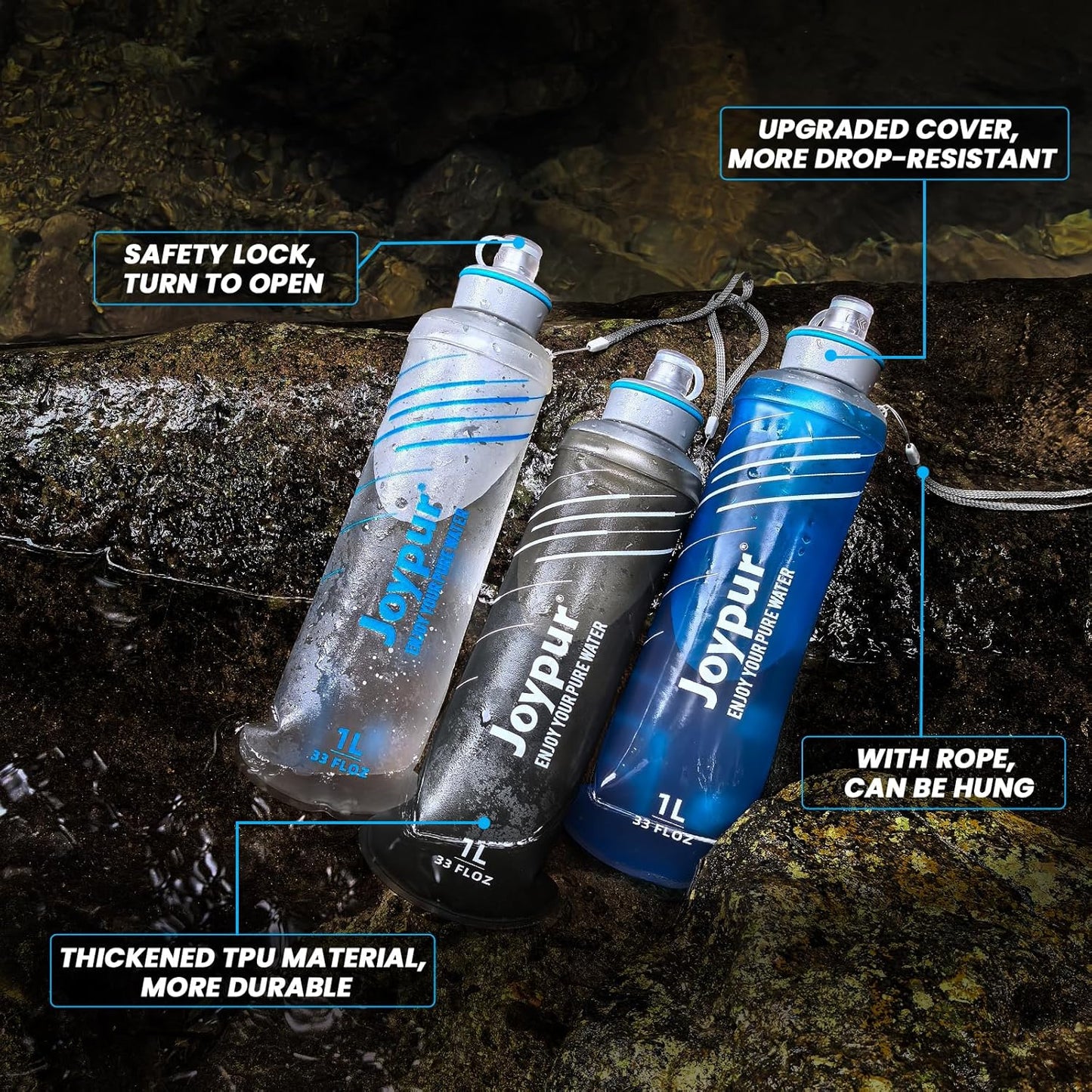 Water Filter Survival - Collapsible Water Bottle with Filter 0.01 Micron Squeeze Filtered Water Bottle 22oz for Hiking Backpacking Camping BPA-Free(White 650ml)
