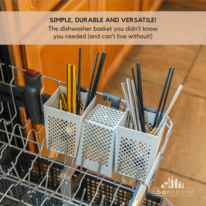 A Bar Above Dishwasher Basket for Reusable Straws and Small Bar Tools, Plastic Straw Basket for Washing Cocktail Picks, Stir Sticks, & Kitchen Accessories, Ideal for Home and Commercial Dishwasher use