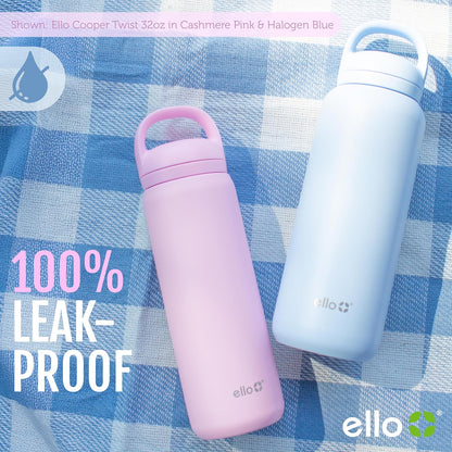 Ello Cooper 22oz Stainless Steel Water Bottle with Straw and Carry Handle, Double Walled and Vacuum Insulated Metal, Leak Proof Locking Lid with Soft Silicone Spout, Reusable, BPA Free, Lilac