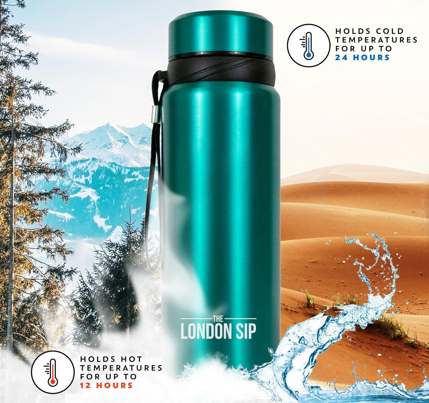 London Sip 25 oz Multi-Function Travel Mug and Tumbler Tea Infuser Water Bottle Fruit Infuser Flask Hot and Cold Double Wall Stainless Steel Coffee Thermos, Cosmic Silver