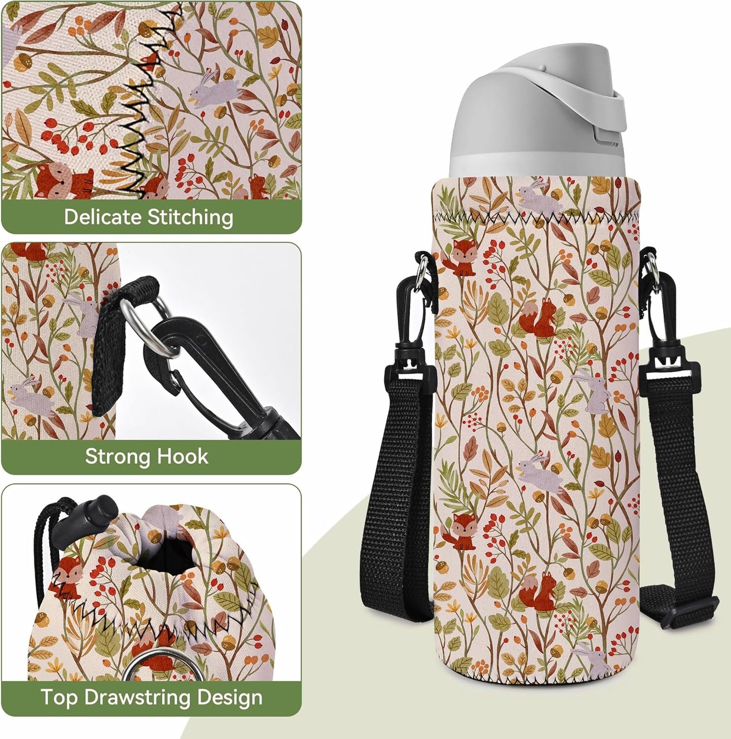 Neoprene 500ML/750ML/1000ML Water Bottle Bag Carrier, Portable Insulated Bottle Sling Holder Case Pouch with Adjustable Shoulder Strap for Men Women Walking Hiking Running