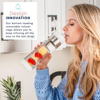 Infusion Pro 24 oz Fruit Infuser Water Bottle, 2 Pack, Flip Top Lid, Insulated Sleeve & Fruit Infused Water eBook : Bottom Loading Infuser