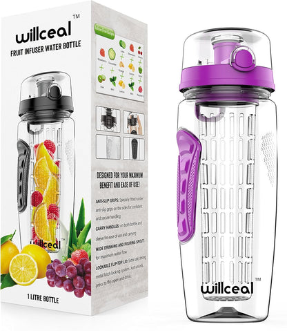 Fruit Infuser Water Bottle 32oz- Durable, Large - BPA Free Tritan, Flip Lid, Leak Proof Design - Sports, Camping