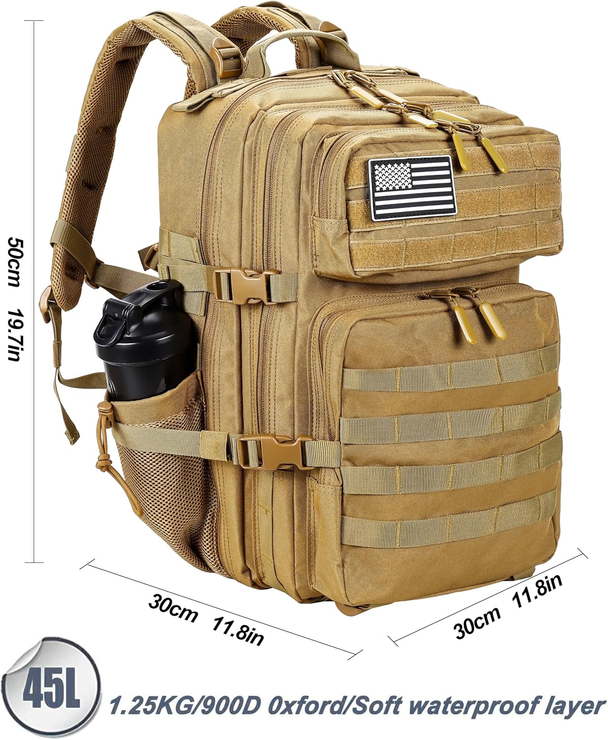 LHI Military Tactical Backpack for Men and Women 45L Army 3 Days Assault Pack Bag Large Rucksack with Molle System - Black - Colors A