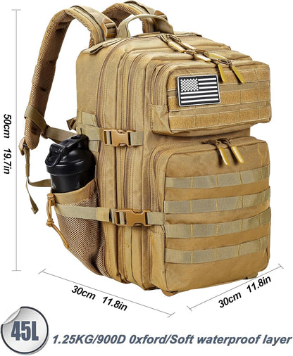 LHI Military Tactical Backpack for Men and Women 45L Army 3 Days Assault Pack Bag Large Rucksack with Molle System - Black - Colors A
