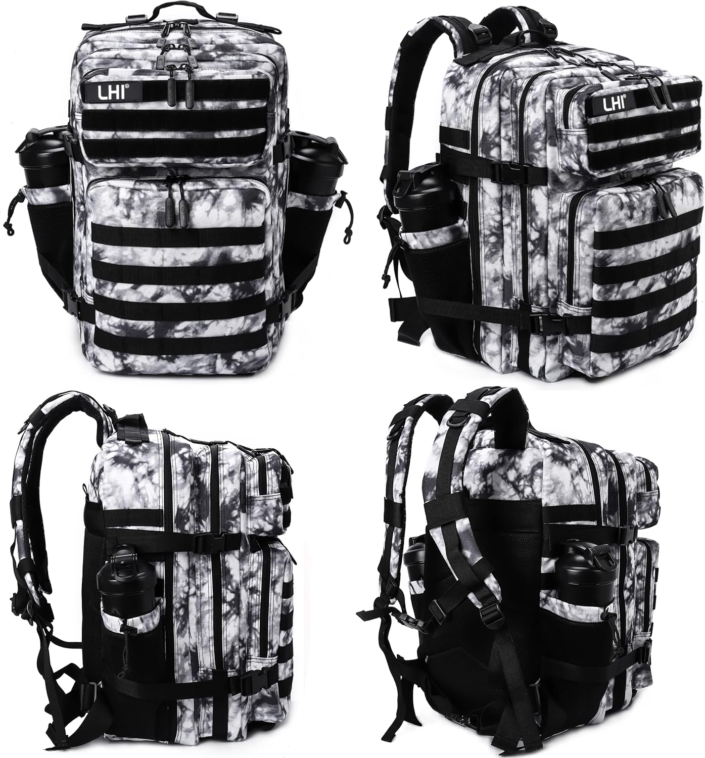 LHI Military Tactical Backpack for Men and Women 45L Army 3 Days Assault Pack Bag Large Rucksack with Molle System - Black - Colors B