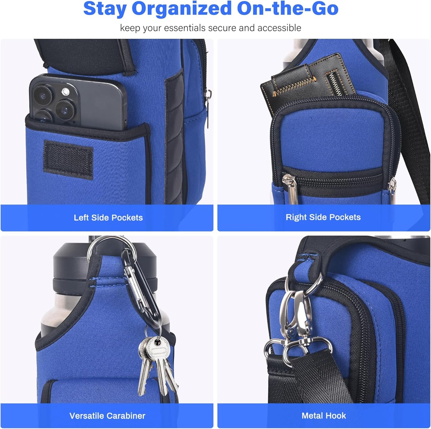 icolor Magnetic Gym Bag Water Bottle Carrier Holder with Phone Pockets & Shoulder Strap,Gym Magnetic Bag 5 Built-in Magnets Gym Accessories Organizer Sling Bottle Bag Pouch Sleeve