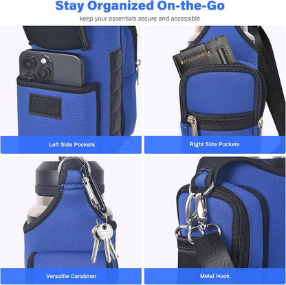 icolor Magnetic Gym Bag Water Bottle Carrier Holder with Phone Pockets & Shoulder Strap,Gym Magnetic Bag 5 Built-in Magnets Gym Accessories Organizer Sling Bottle Bag Pouch Sleeve