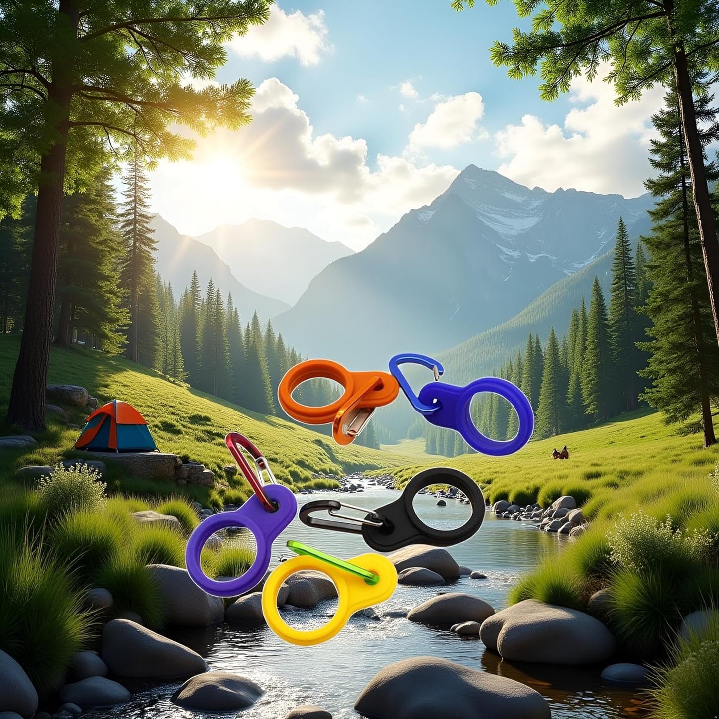 6 Pcs Silicone Water Bottle Buckle with Carabiner Clip Portable Secure Bottle Holder Water Bottle Hanging Rings Silicone Water Bottle Buckle Portable Hiking Camping, Water Bottle Accessories