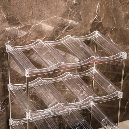 IEEK 3 Tier Stackable Wine and Water Bottle Holder Free-Standing Fridge Wine Bottle Organizers Clear Plastic Water Bottle Holder for Cabinet,Refrigerator,Pantry,Kitchen Countertops,Holds 9 Bottles