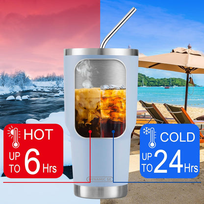 D·S 30oz Blue Tumbler Stainless Steel Double Wall Vacuum Insulated Mug with Straw and Lid, Cleaning Brush for Cold and Hot Beverages