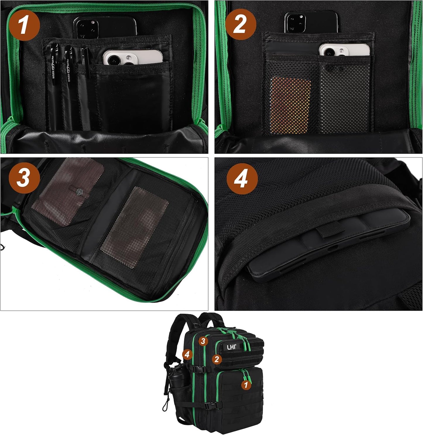 LHI Military Tactical Backpack for Men and Women 45L Army 3 Days Assault Pack Bag Large Rucksack with Molle System - Black - Colors B