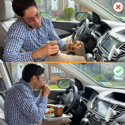 EcoNour 2 in 1 Car Steering Wheel Desk | Tray for Laptop Car Mount with Pen Holder | Desk Console for Car | Food Tray for Eating with Drinks Holder | Multipurpose Travel Car Accessories