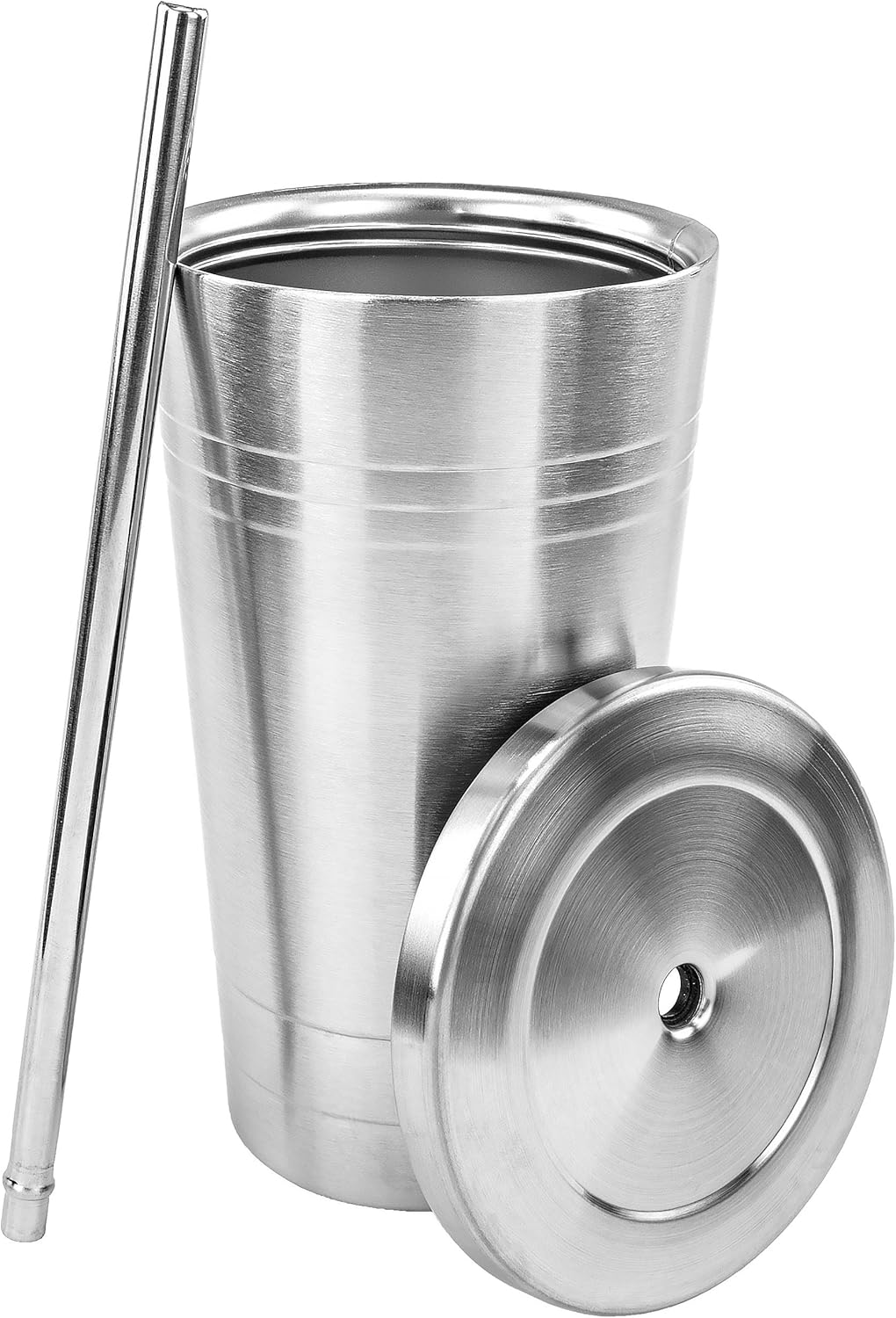 Stainless Steel Double-Walled Insulated Tumbler with Straw and Spill-Resistant Screw Top Lid, 20oz – Durable Travel Cup