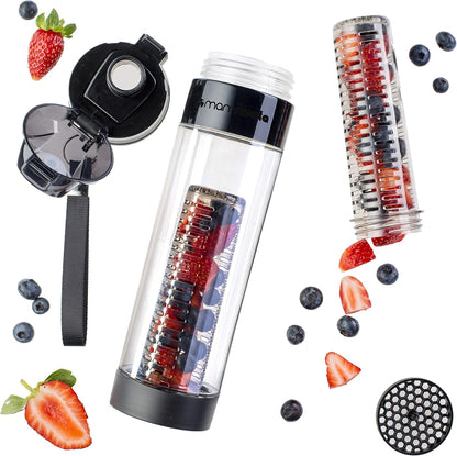 MAMI WATA Fruit Infuser Water Bottle – 24 oz – Tritan Plastic - Unique Stylish Design – Fruit Infused Water recipes eBook & Insulating sleeve – Beautiful Gift Box