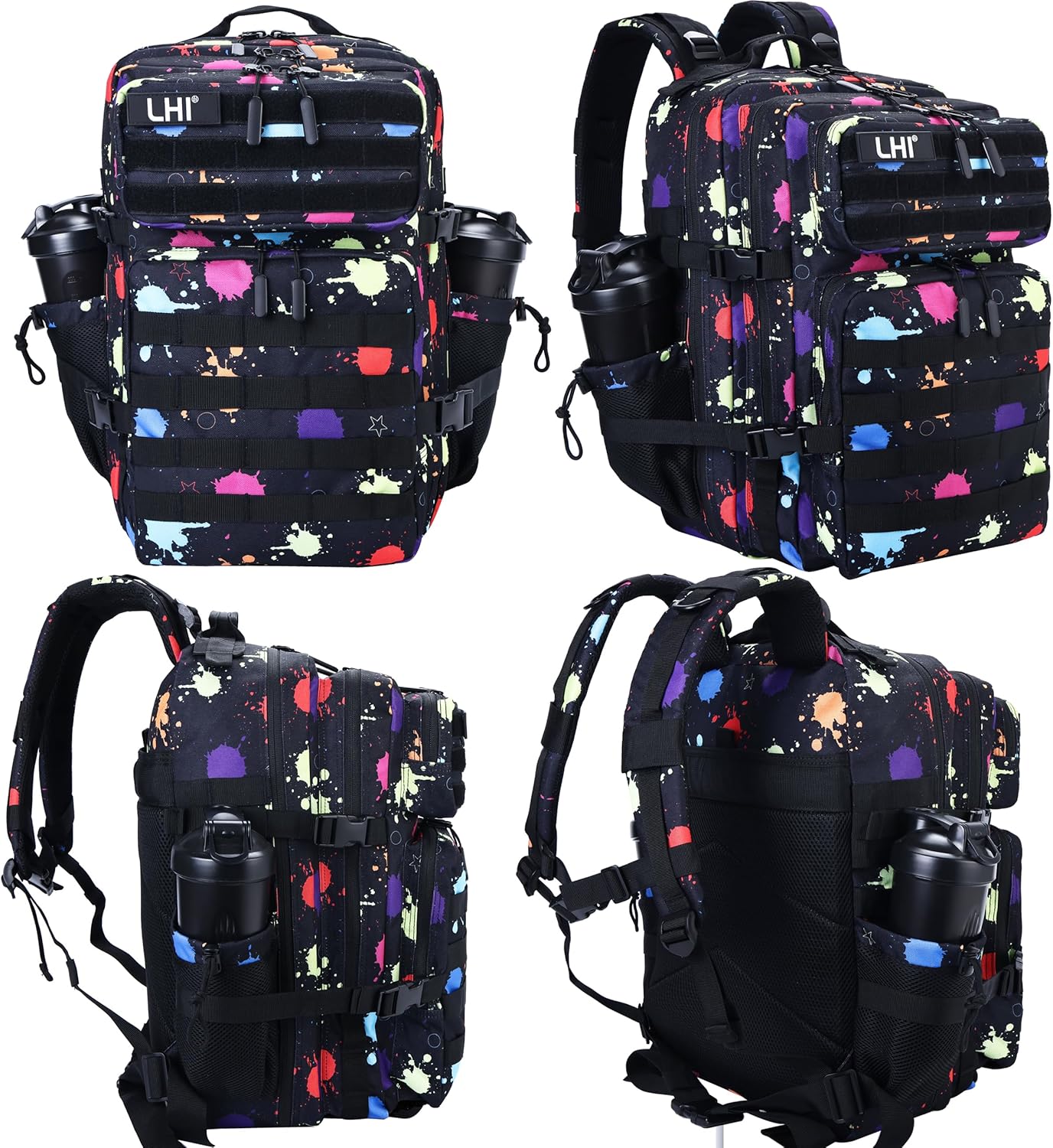 LHI Military Tactical Backpack for Men and Women 45L Army 3 Days Assault Pack Bag Large Rucksack with Molle System - Black - Colors A