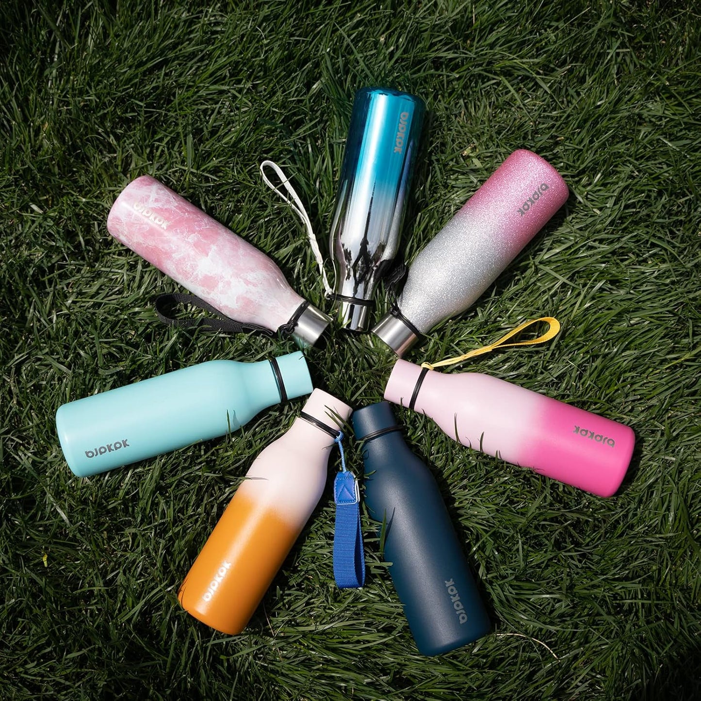 BJPKPK Insulated Water Bottles, 18 oz Stainless Steel Metal Water Bottle with Strap, BPA Free Leak Proof Jugs, Mugs, Flasks, Reusable Thermal Flasks for Sports & Travel, Black - Colors A