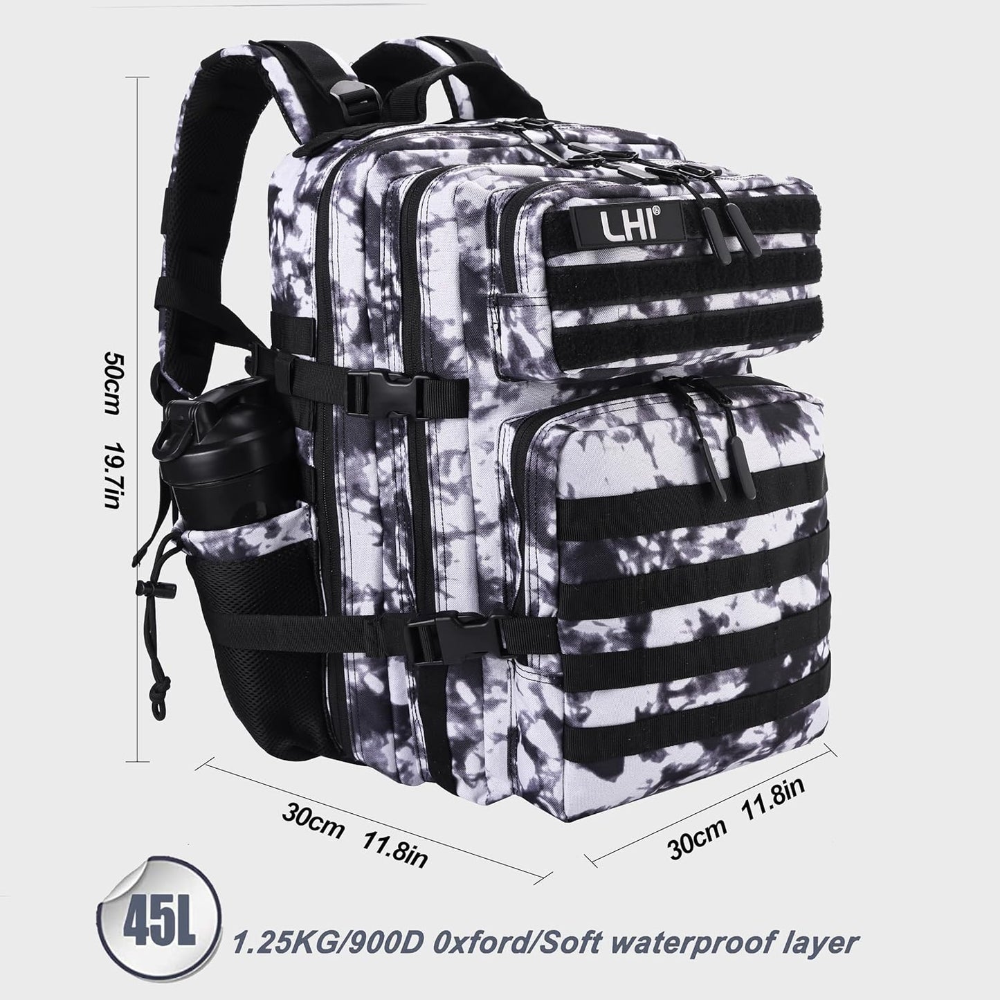 LHI Military Tactical Backpack for Men and Women 45L Army 3 Days Assault Pack Bag Large Rucksack with Molle System - Black - Colors A