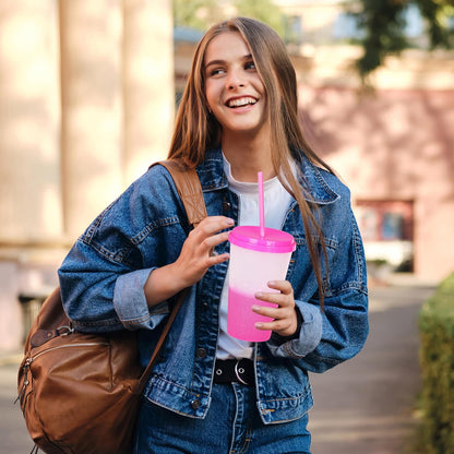 Color Changing Cups, 5 Pack 24oz Plastic Tumblers, Reusable Iced Coffee & Smoothie Cups with Lids and Straws for Parties and Travel