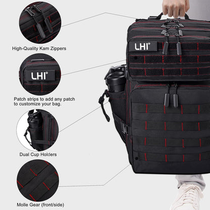 LHI Military Tactical Backpack for Men and Women 45L Army 3 Days Assault Pack Bag Large Rucksack with Molle System - Black - Colors B