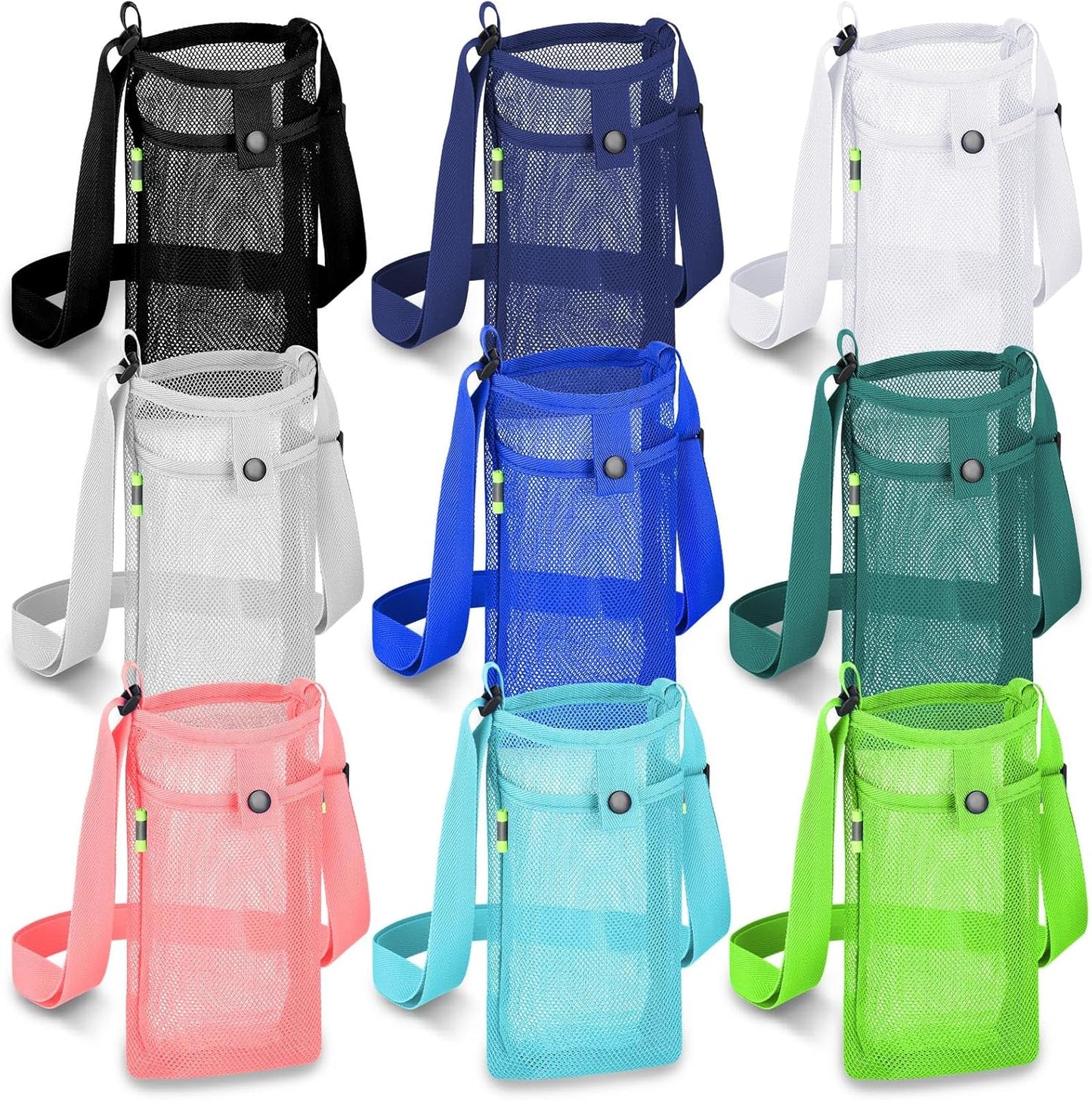 3Pcs Water Bottle Holder with Strap, Mesh Water Bottle Bag Carrier with Adjustable Shoulder for Walking and Travelling