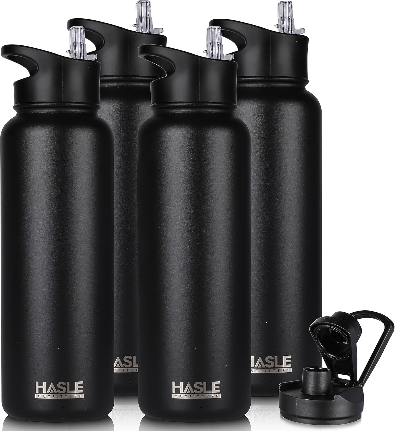 HASLE OUTFITTERS 32 oz Insulated Water Bottle Stainless Steel Double Walled Vacuum Sports Water Bottle with 2 Lids (Straw and Spout Lid) for Gym Camping Hiking(Black,1)