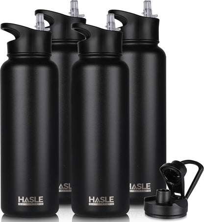 HASLE OUTFITTERS 32 oz Insulated Water Bottle Stainless Steel Double Walled Vacuum Sports Water Bottle with 2 Lids (Straw and Spout Lid) for Gym Camping Hiking(Black,1)