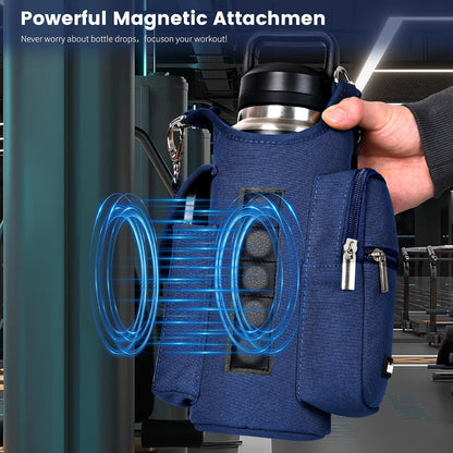icolor Magnetic Gym Bag Water Bottle Carrier Holder with Phone Pockets & Shoulder Strap,Gym Magnetic Bag 5 Built-in Magnets Gym Accessories Organizer Sling Bottle Bag Pouch Sleeve