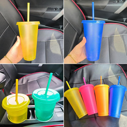 Suertestarry Tumbler with Straw and Lid,Water Bottle Iced Coffee Travel Mug Cup,Reusable Plastic Cups,Perfect for Parties,Birthdays,24oz-5 Pack (Rainbow, 5pack)