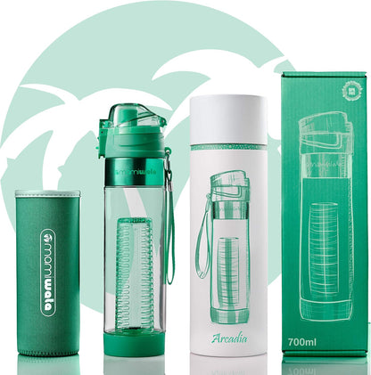 MAMI WATA Fruit Infuser Water Bottle – 24 oz – Tritan Plastic - Unique Stylish Design – Fruit Infused Water recipes eBook & Insulating sleeve – Beautiful Gift Box