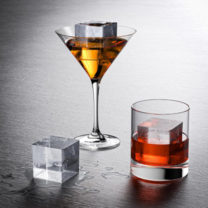 Bangp Large Ice Cube Tray for Whiskey,2 Pack Stackable Big Ice Cube Molds Make 16 Big Whiskey Ice Cubes,Easy Release Square Ice Cube Maker for Cocktails,Whiskey,Soups and Frozen Treats
