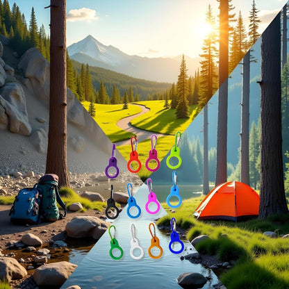 6 Pcs Silicone Water Bottle Holders with Carabiner Clips - Portable, Secure, Universal Fit - Black - Unisex Adult - Keychain - Outdoor Accessories