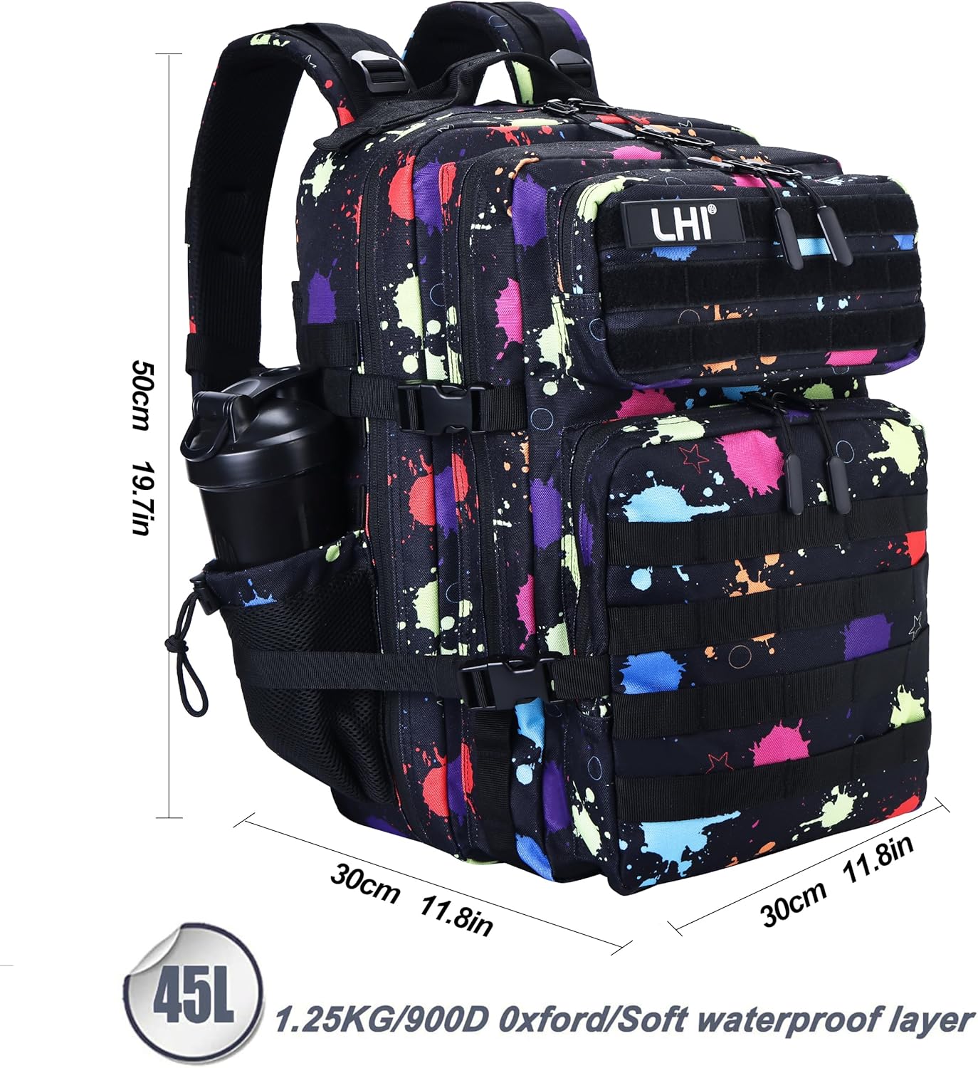 LHI Military Tactical Backpack for Men and Women 45L Army 3 Days Assault Pack Bag Large Rucksack with Molle System - Black - Colors A