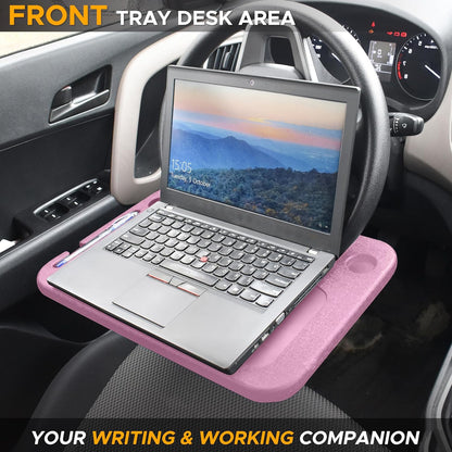 EcoNour 2 in 1 Car Steering Wheel Desk | Tray for Laptop Car Mount with Pen Holder | Desk Console for Car | Food Tray for Eating with Drinks Holder | Multipurpose Travel Car Accessories