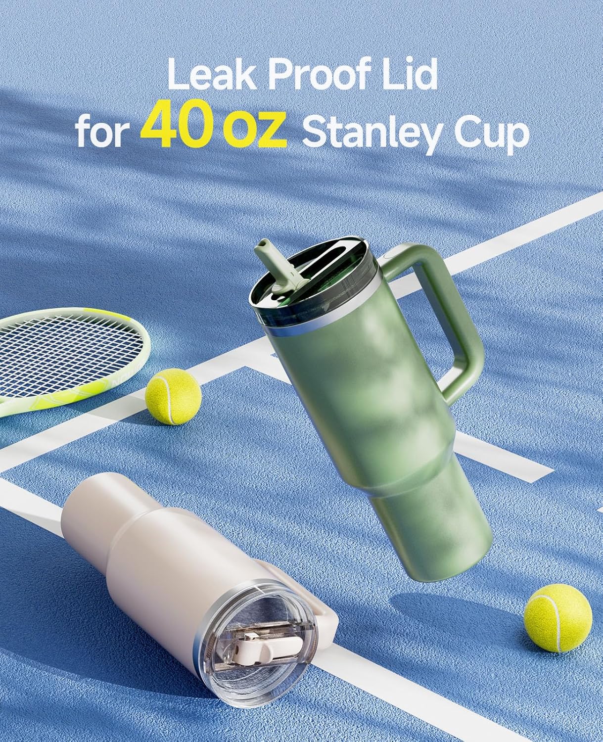 2 Pack Tumbler Flip Straw Lid Replacement Fit for Stanley 40 OZ Quencher, Leak Proof Lid with Straw for Stanley, No Spill Reusable Tumbler Lid Compatible with Stanley Cup Accessories