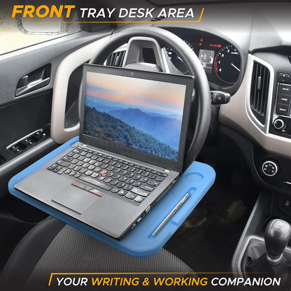 EcoNour 2 in 1 Car Steering Wheel Desk | Tray for Laptop Car Mount with Pen Holder | Desk Console for Car | Food Tray for Eating with Drinks Holder | Multipurpose Travel Car Accessories