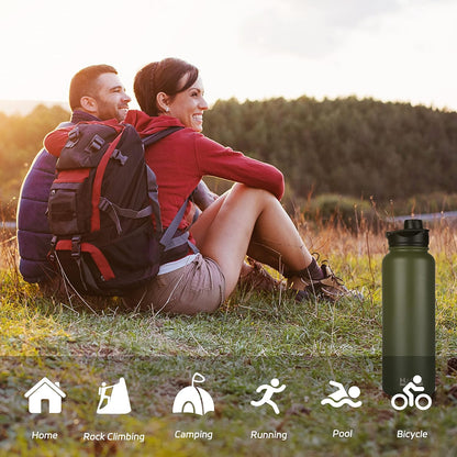HASLE OUTFITTERS 32 oz Insulated Water Bottle Stainless Steel Double Walled Vacuum Sports Water Bottle with 2 Lids (Straw and Spout Lid) for Gym Camping Hiking(Black,1)