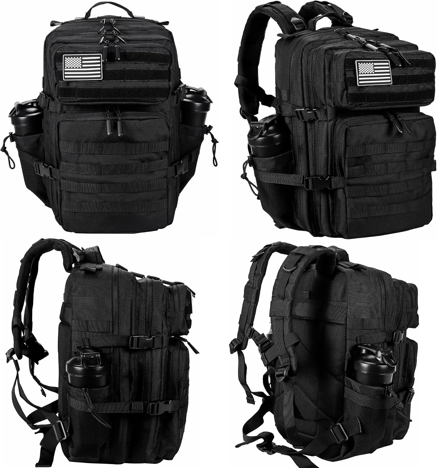 LHI Military Tactical Backpack for Men and Women 45L Army 3 Days Assault Pack Bag Large Rucksack with Molle System - Black - Colors A