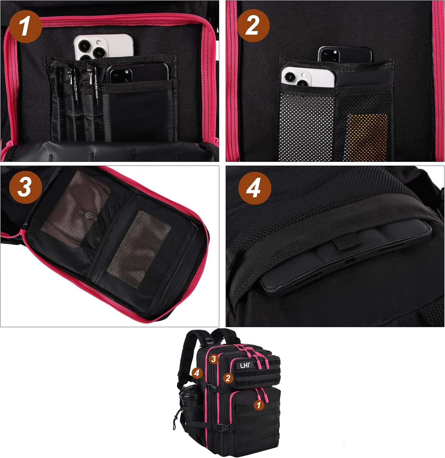 LHI Military Tactical Backpack for Men and Women 45L Army 3 Days Assault Pack Bag Large Rucksack with Molle System - Black - Colors B