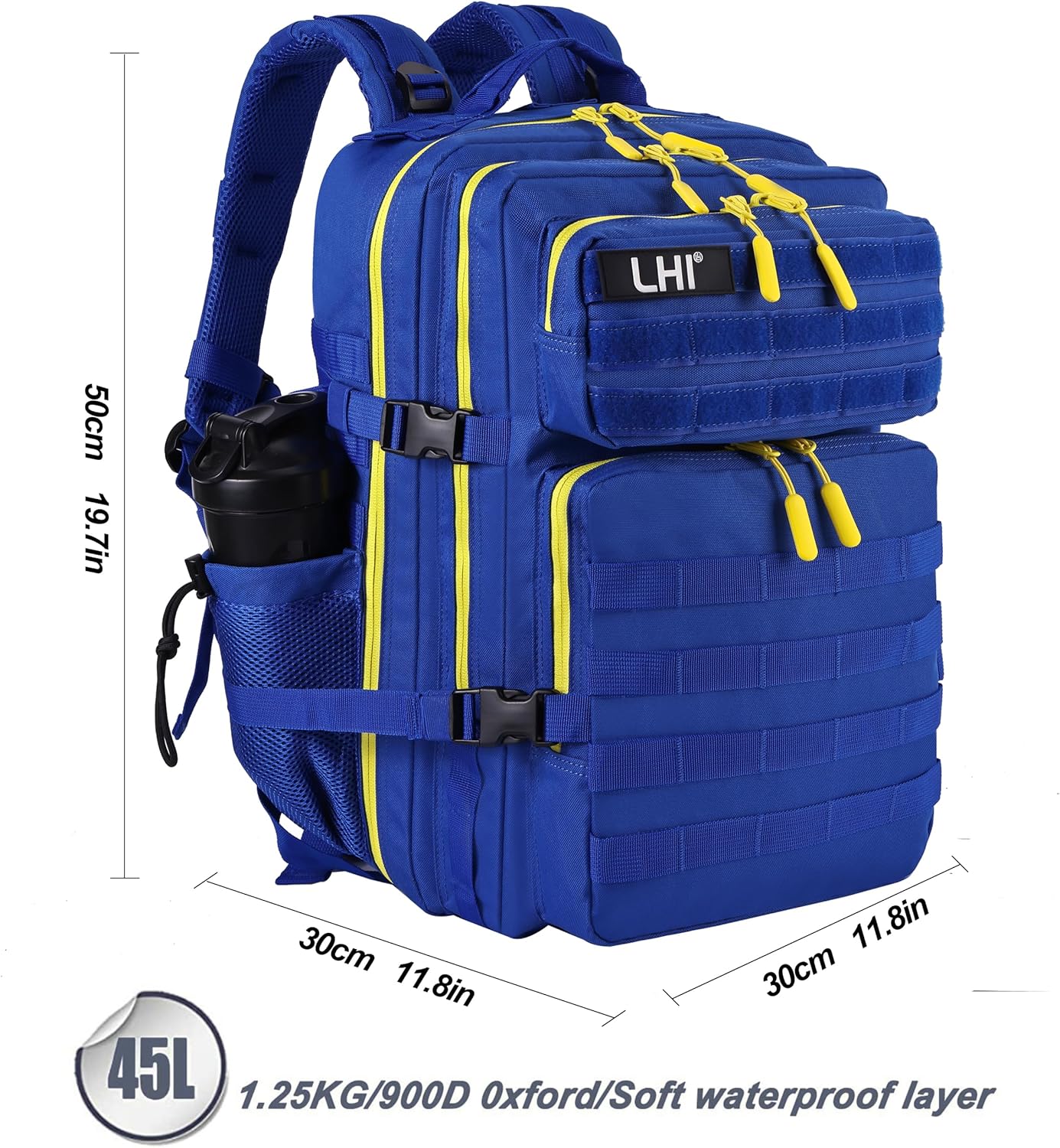 LHI Military Tactical Backpack for Men and Women 45L Army 3 Days Assault Pack Bag Large Rucksack with Molle System - Black - Colors A