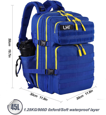 LHI Military Tactical Backpack for Men and Women 45L Army 3 Days Assault Pack Bag Large Rucksack with Molle System - Black - Colors A