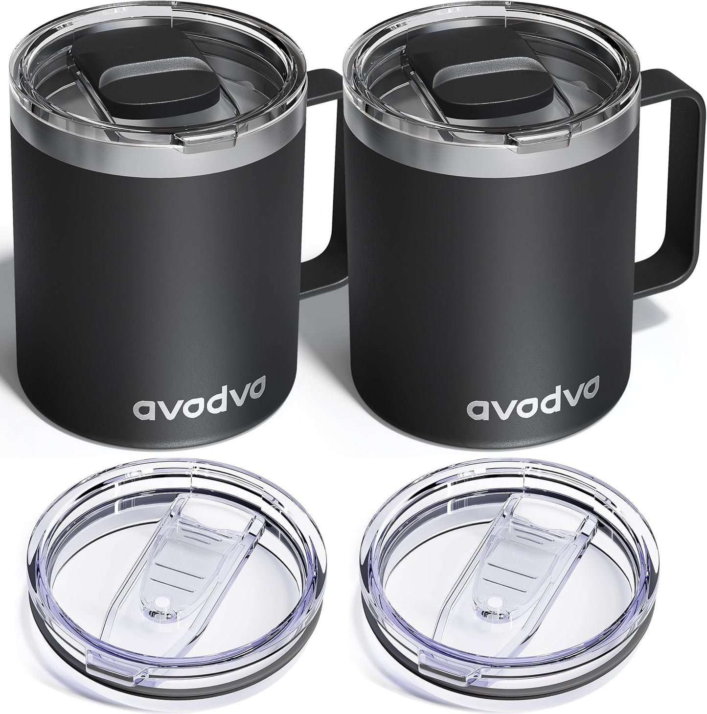 12oz Insulated Coffee Mug with Lid – Includes Two Lids, Stainless Steel Coffee Travel Mug with Handle, Double Wall Vacuum Insulated Camping Mug for Home, Office & Outdoor, Navy Blue