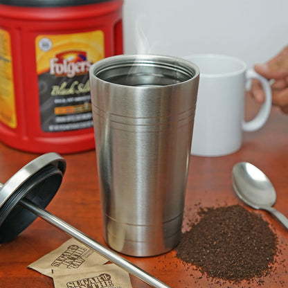 Stainless Steel Double-Walled Insulated Tumbler with Straw and Spill-Resistant Screw Top Lid, 20oz – Durable Travel Cup