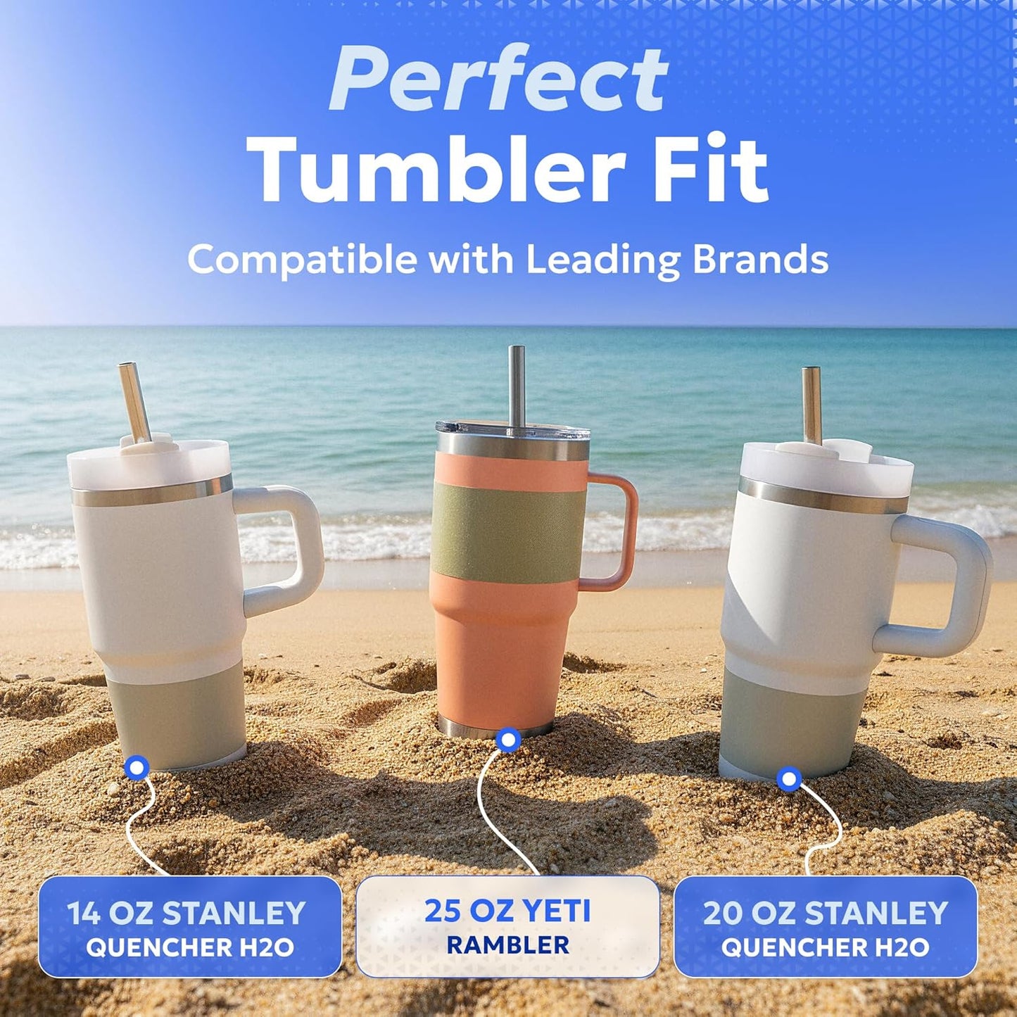 Made in USA Bywater Stainless Steel 10.5 Inch Straw Set of 2 Food Grade Premium Straws. Fits Stanley, Yeti Straw Lid, Owala and Many Others With Standard Straws. DOES NOT FIT FLIP STYLE LIDS