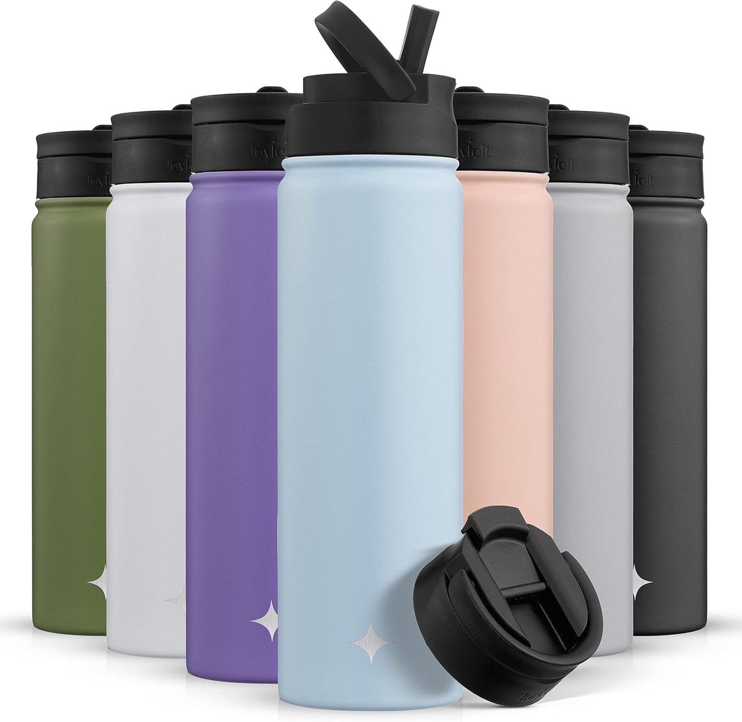 JoyJolt Triple Insulated Water Bottle with Straw Lid AND Flip Lid! 22oz Water Bottle, 12 Hour Hot/Cold Vacuum Insulated Stainless Steel Water Bottle. BPA-Free Leakproof Water Bottles - Thermos Bottle