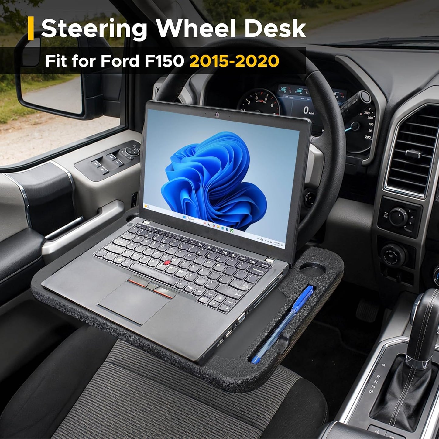 EcoNour 2 in 1 Car Steering Wheel Desk | Tray for Laptop Car Mount with Pen Holder | Desk Console for Car | Food Tray for Eating with Drinks Holder | Multipurpose Travel Car Accessories