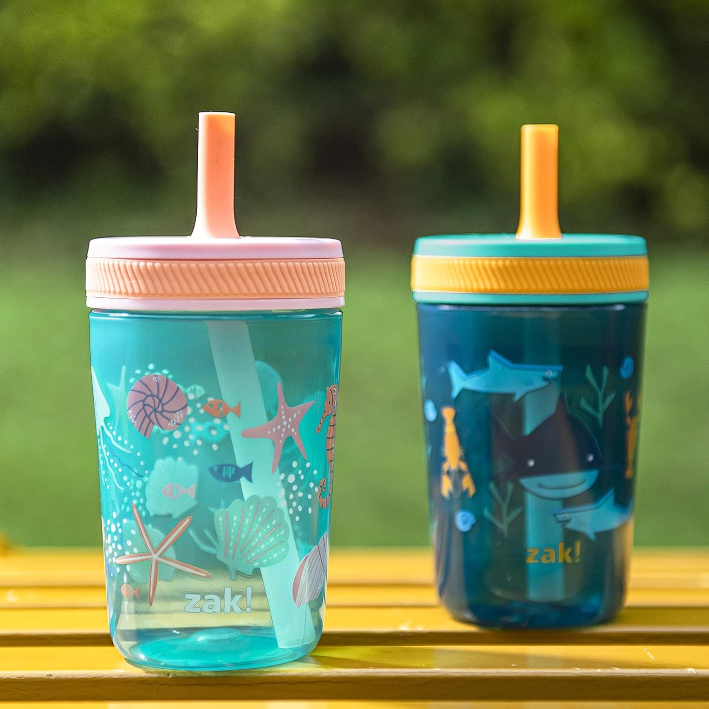 Zak Designs 15oz Bluey Kelso Tumbler Set, Leak-Proof Screw-On Lid with Straw Made of Durable Plastic and Silicone, Perfect Bundle for Kids, 2 Count (Pack of 1) - Colors B