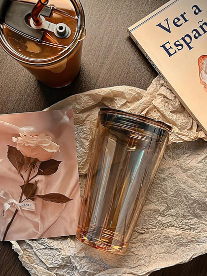 Olvini 15oz Glass Tumbler with Straw and Lid, Cute Iced Coffee Cups, Aesthetic Glass Cups, Coffee Tumbler, Water Cup, Matcha Cup, Drinking Glasses (Clear)