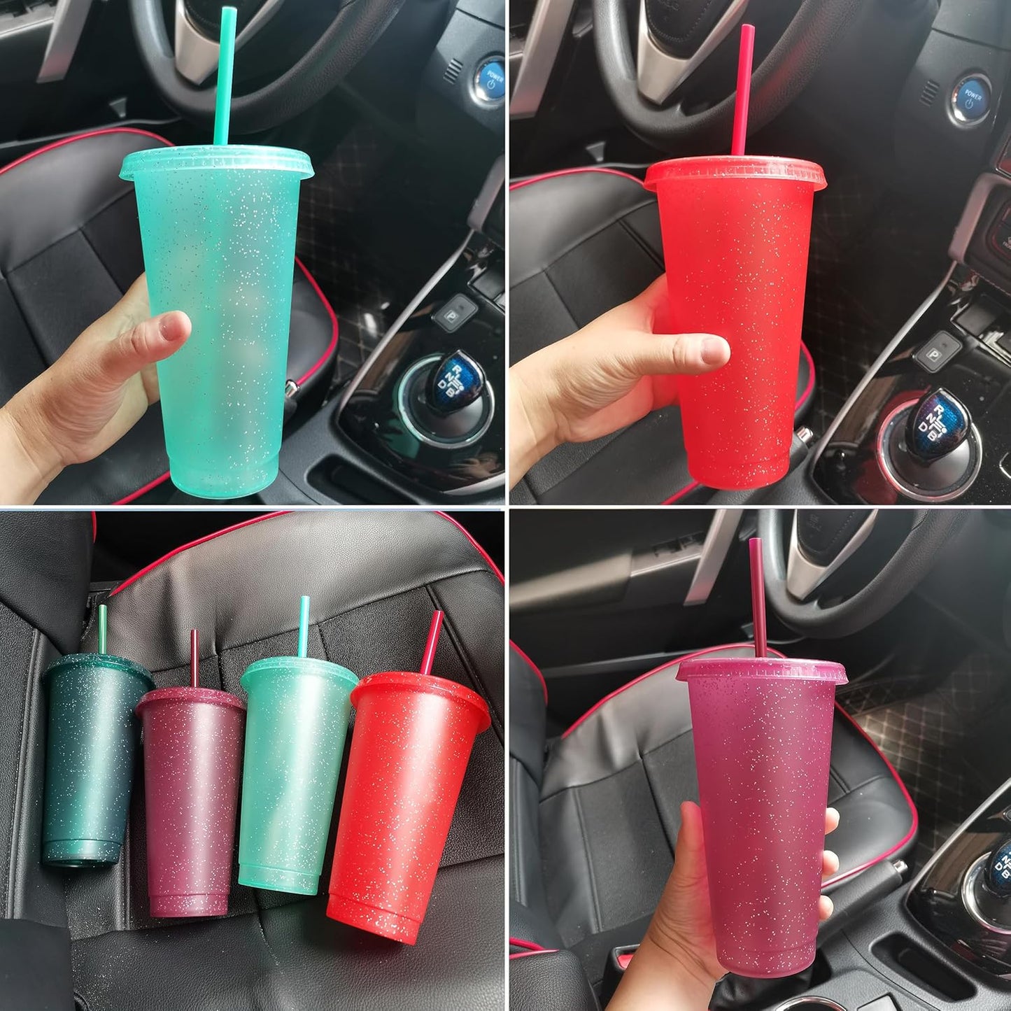 Suertestarry Tumbler with Straw and Lid,Water Bottle Iced Coffee Travel Mug Cup,Reusable Plastic Cups,Perfect for Parties,Birthdays,24oz-5 Pack (Rainbow, 5pack)